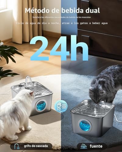 Detalle de Fuente para gatos BalimoPet Acero Inoxidable 2,6 L: flujo suave, filtración triple y diseño compacto