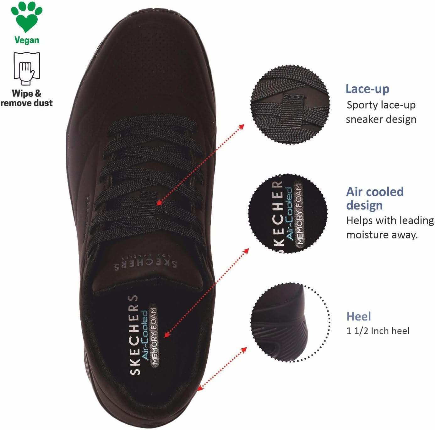 Detalle de Skechers Men's Uno Stand on Air Sneaker — Black Durabuck Trim, 8 UK