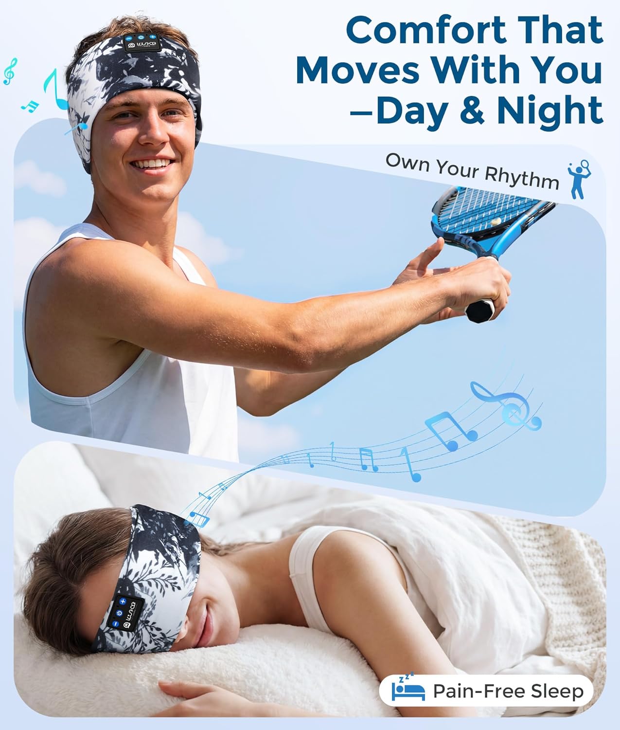 Detalle de LOVE EYE Bluetooth 5.4 Sleep Headphones Headband – Ultra‑Thin Speakers for Comfort & Rhythm