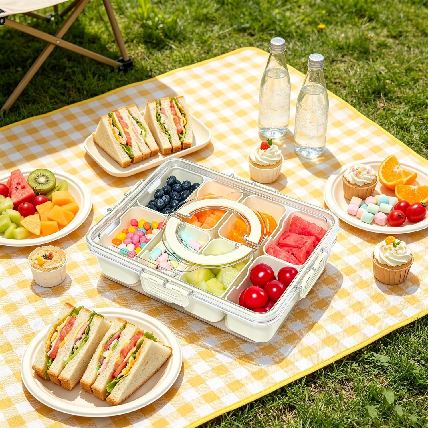 Thumbnail 5 de HRXFOZ Divided Serving Tray with Lid & Handle (8 Compartments) Portable Snack Box