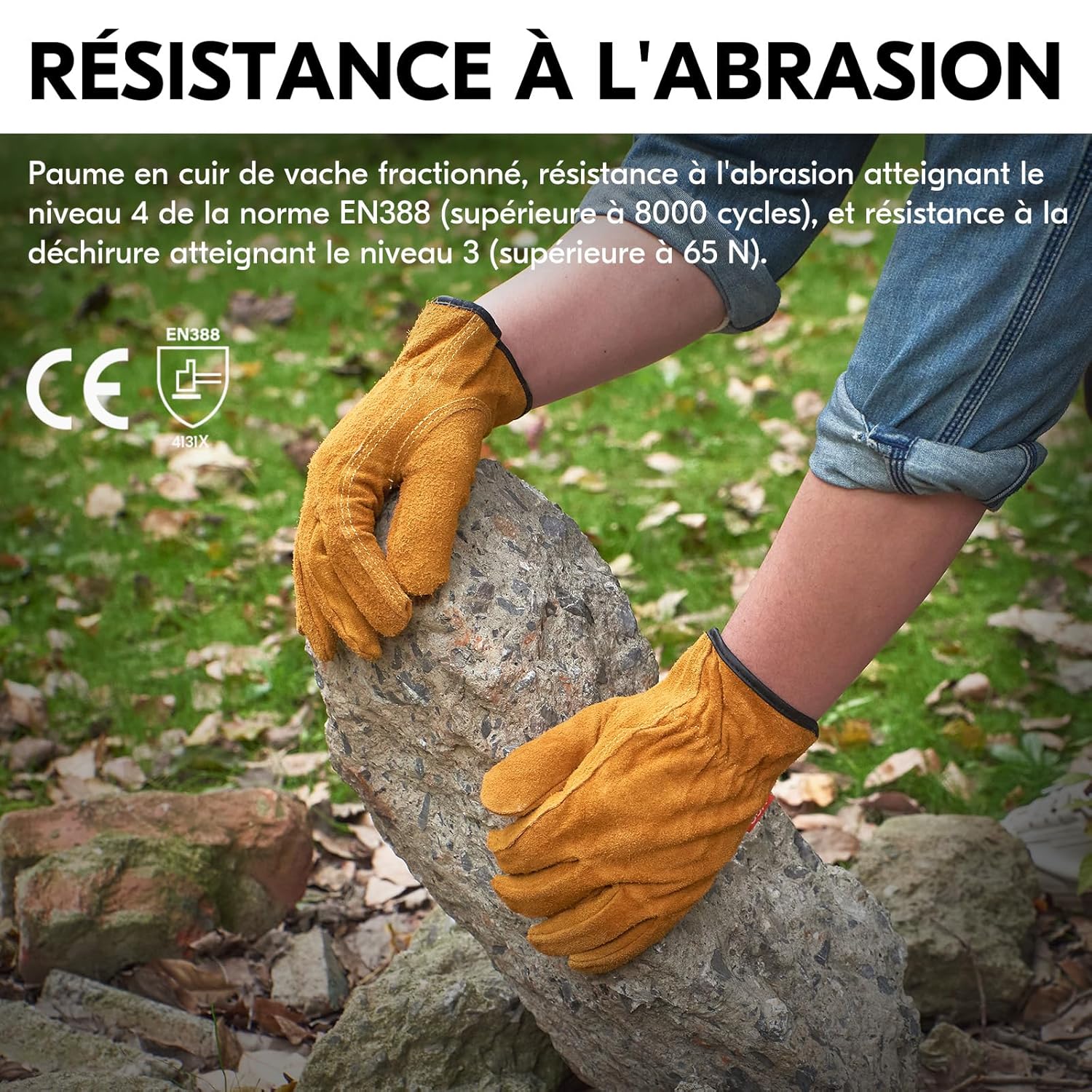 Thumbnail 1 de Gants de sécurité en cuir Vgo… pour hommes CB9501 (cuir de vachette, or), taille 10/XL – 1 paire