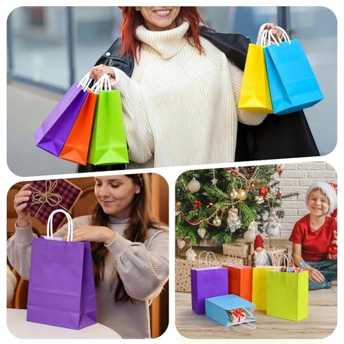 Thumbnail 6 de HOMIKLSA 50 Stück Geschenktüten mit Griffen 21 x 15 x 8 cm – bunte Kraftpapier-Tüten, kleine Größe