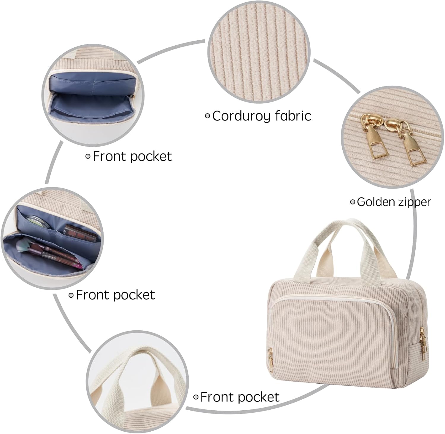 Thumbnail 4 de Funtlend Kulturtasche Damen Cord Kosmetiktasche – kompakte Reisebegleiterin mit Aufhängefunktion (25 × 9 × 16 cm)