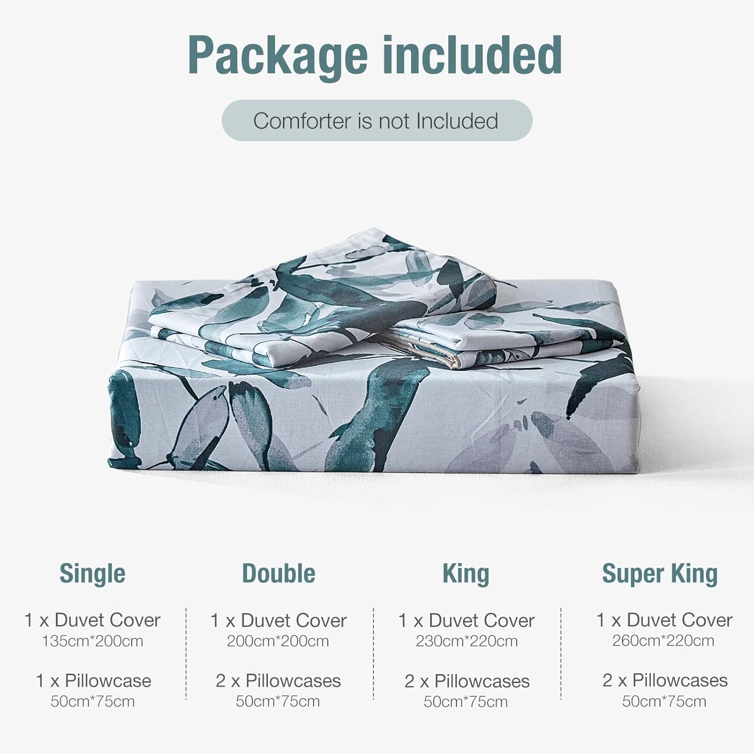 Thumbnail 5 de Lekesky 100% Cotton Duvet Cover Set Double – Bamboo Leaves Print, 200 Thread Count (1 Quilt Cover + 2 Pillowcases)