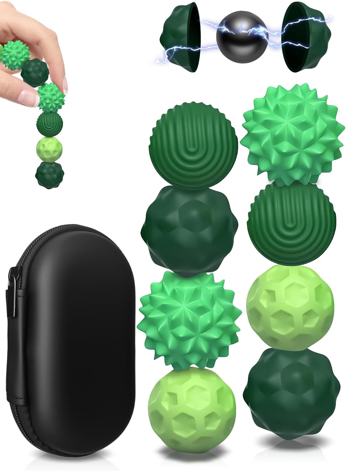 8 Stück Magnetische Fidget Toys: Grüne Silikon-Globus-Bälle für Stressabbau, Sensorik & Fokus