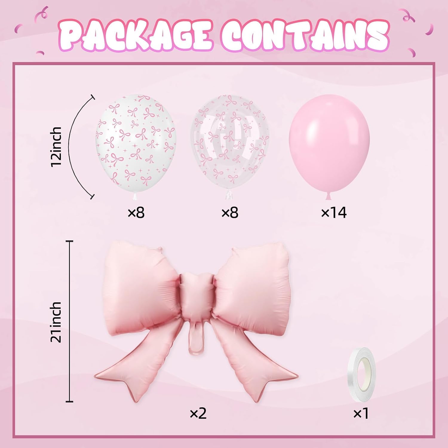Detalle 2 de FEYG Pink Bow Balloon Set, 12-Inch Pink and White Balloons with Foil Bows