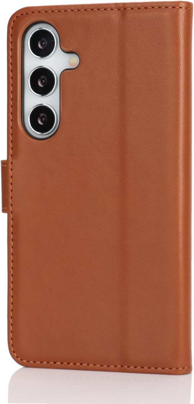 Detalle 2 de Zouzt Hülle für Samsung Galaxy S25 – stoßfeste PU Leder Fliphülle mit Kartenhalter und Standfunktion (Hellbraun)