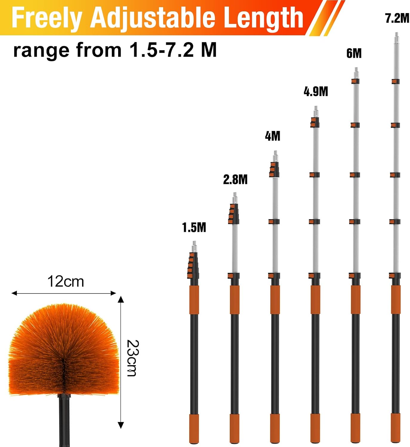 Detalle de LAANPOLE 7.2m Extendable Feather Duster: Reach High Ceilings and Dusty Corners with Ease