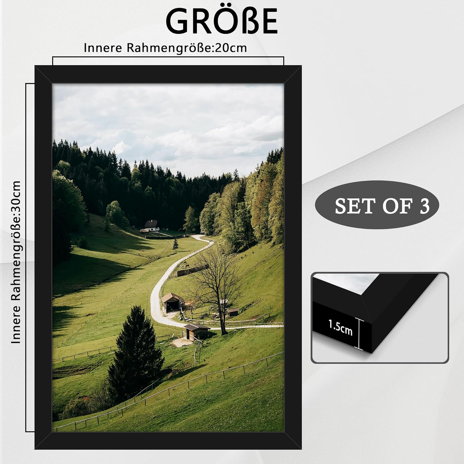 Thumbnail 1 de QPQIYIY Bilderrahmen 20x30 cm | 3er Set in Schwarz – Holzwerkstoff