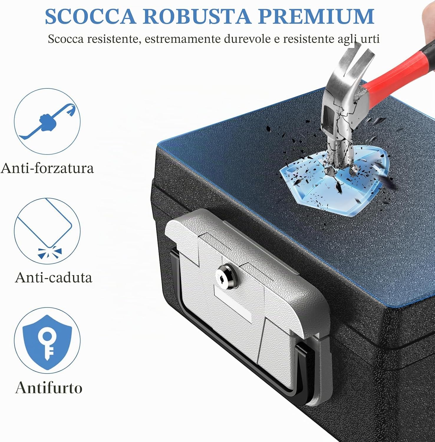 Detalle de WASJOYE 21L cassaforte portatile con chiave: protezione ignifuga e impermeabile per viaggi e ufficio