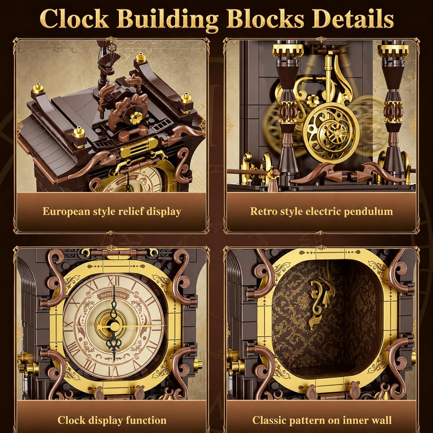 Detalle 2 de Vintage Swing Clock Building Blocks with Working Pendulum
