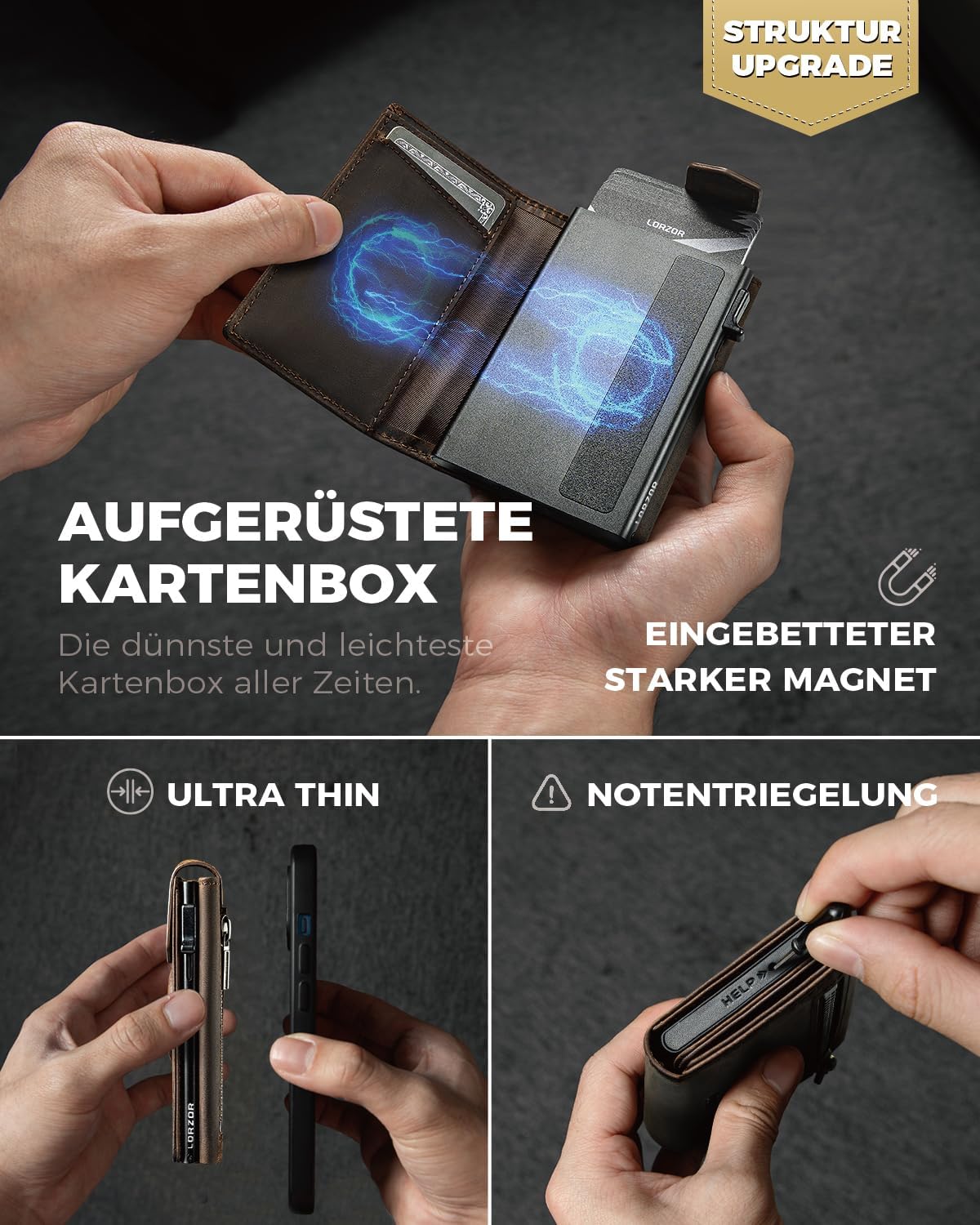 Thumbnail 3 de LORZOR® Design für AirTag Wallet – Slim Wallet mit Münzfach, RFID-Blocker und Aluminium-Kartenbox