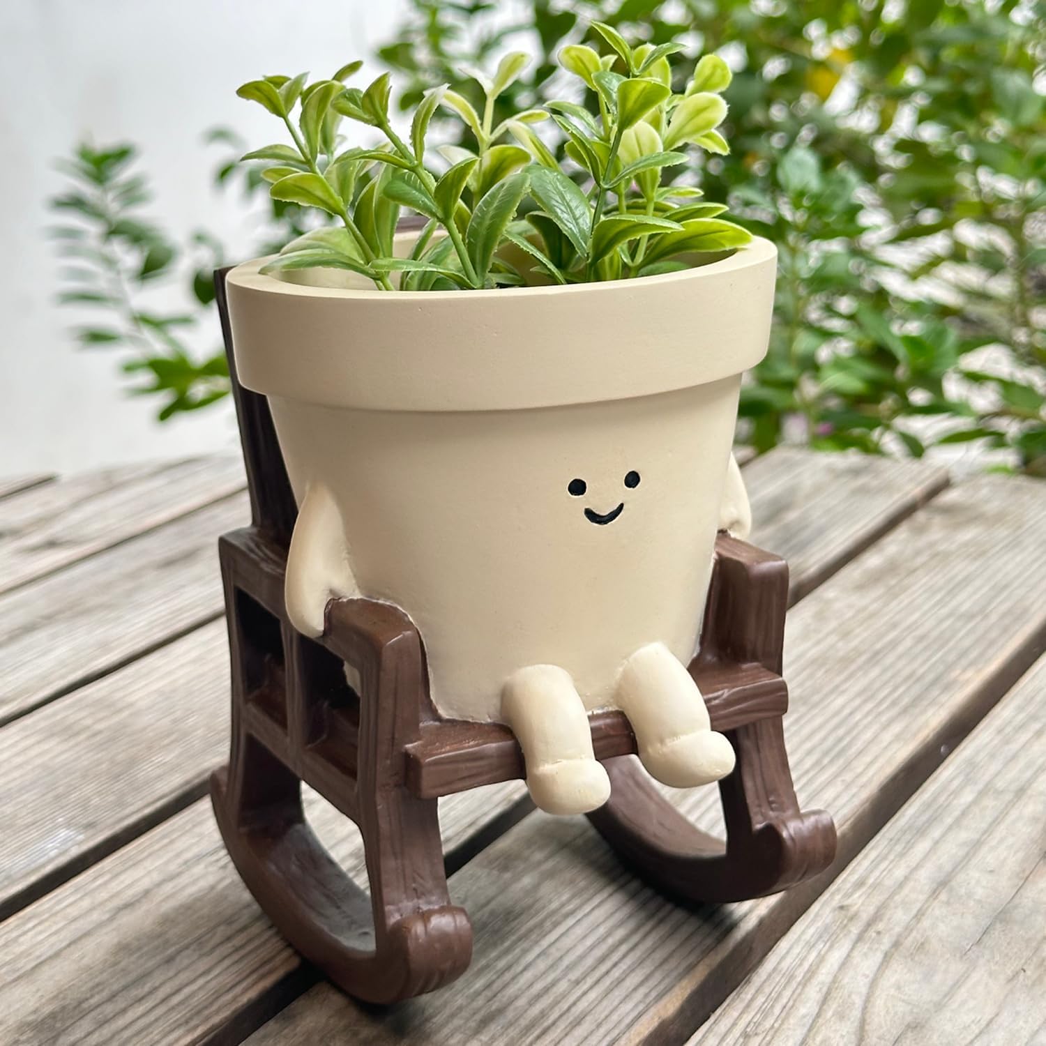 Thumbnail 3 de Cute Rocking Chair Plant Pots Large Smily Face Planter Pot – Resin Indoor/Outdoor Planter with Drainage