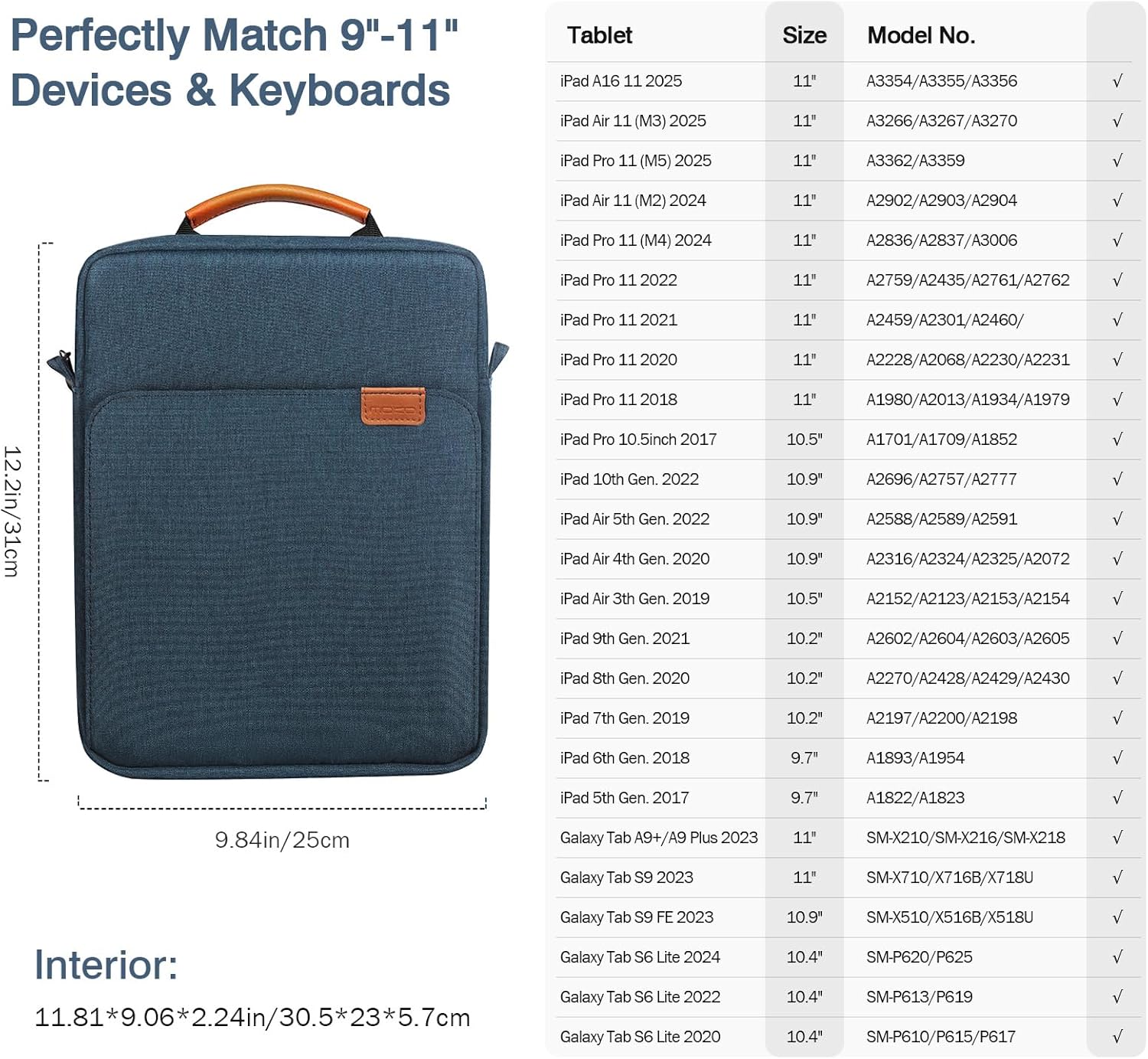 Detalle 2 de MoKo 9-11 Inch Tablet Sleeve Bag with Handle & Shoulder Strap (Indigo)