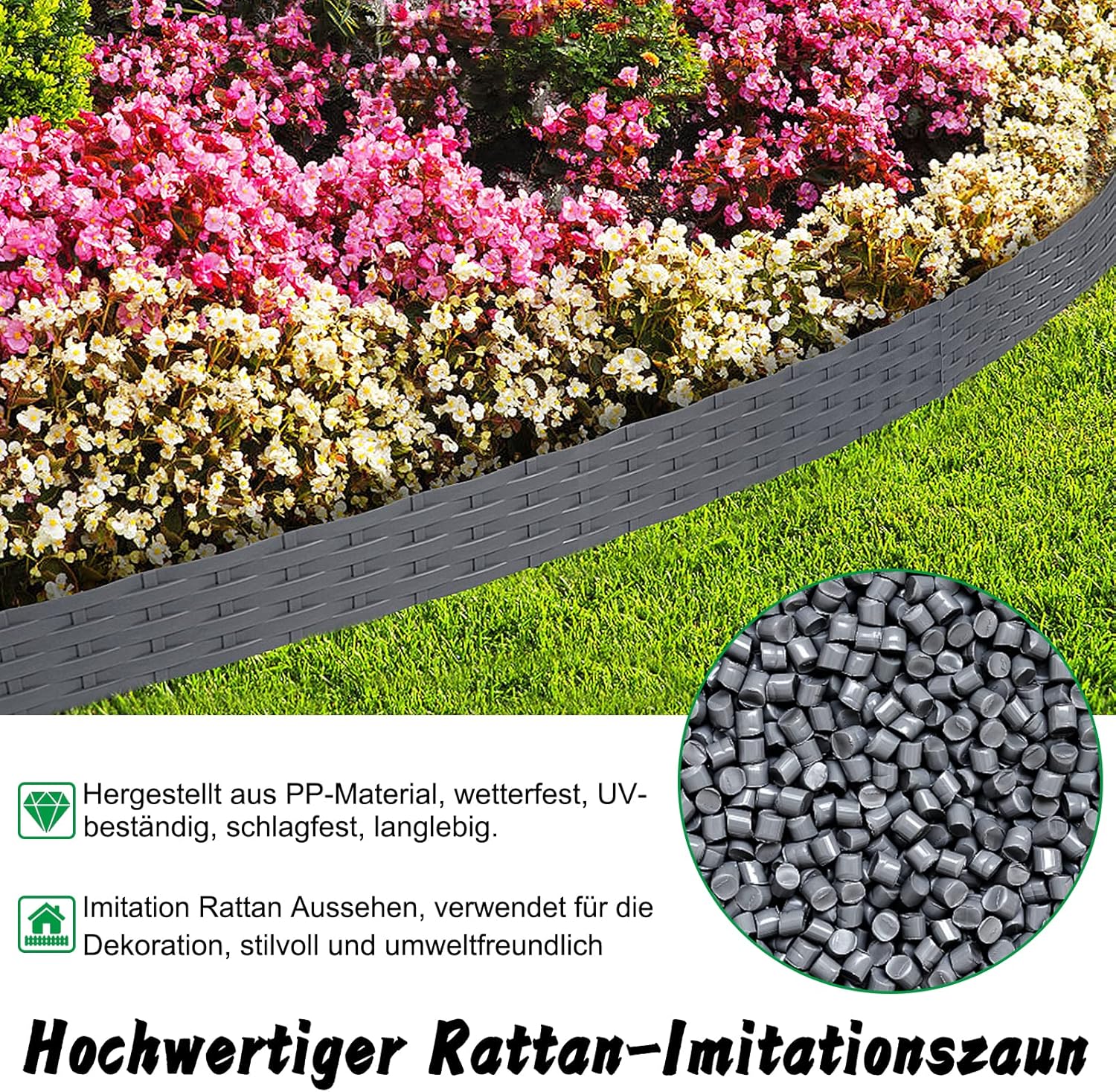 Thumbnail 5 de Aufun 15m Rattan Rasenkante – Flexible Beetumrandung aus PP, Anthrazit