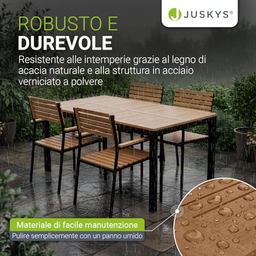 Detalle de Juskys Rhodos: set mobili da giardino in legno di acacia con tavolino, 4 sedie e cuscini