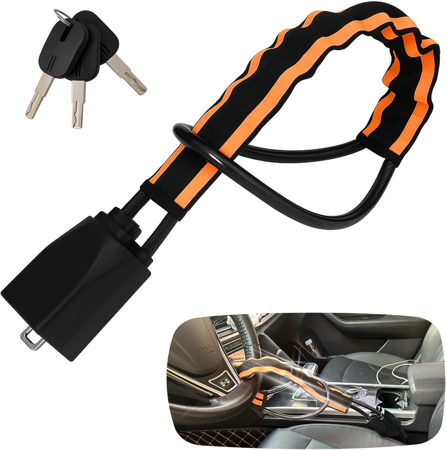 Detalle de Reflective Stripe Steering Wheel Lock with 3 Keys