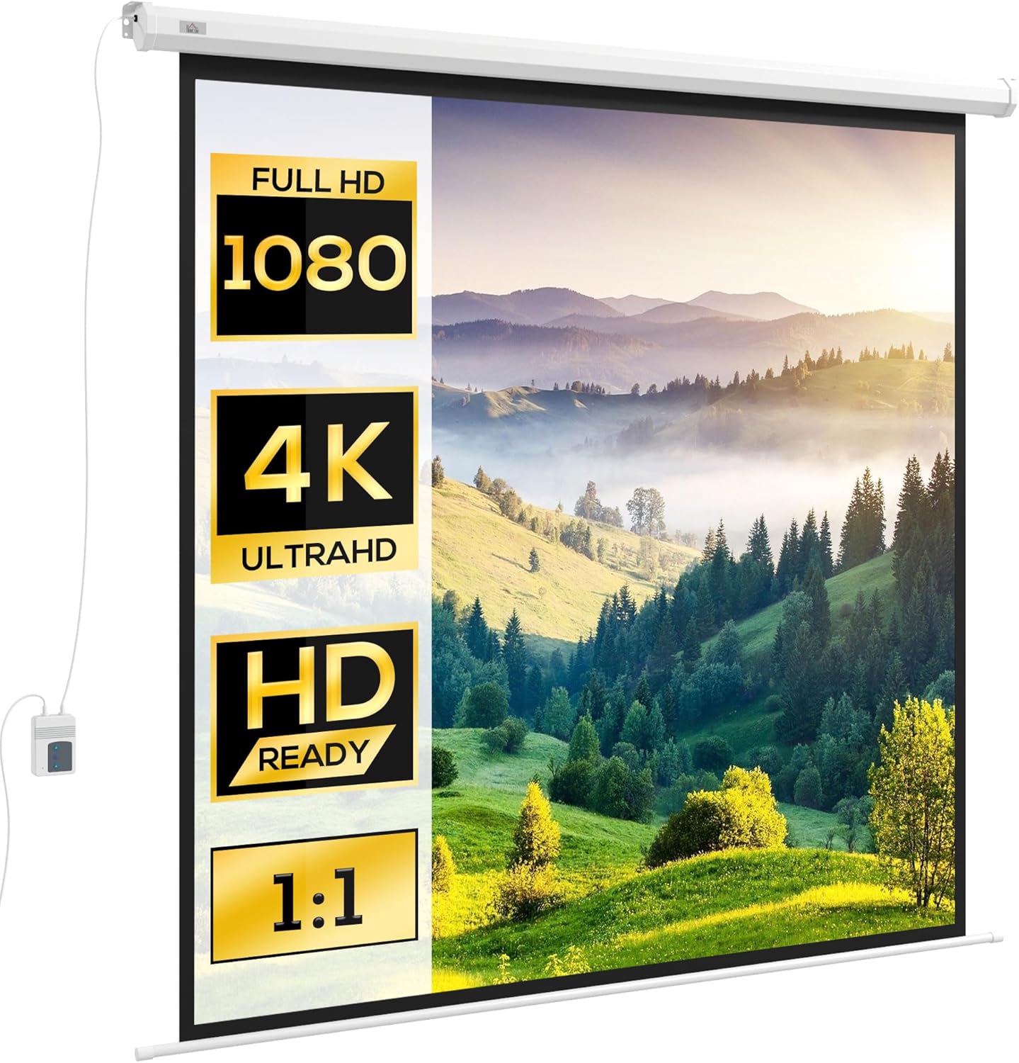 HOMCOM Écran vidéoprojecteur motorisé 96 pouces (format 1:1) 4K HD – montage mural ou plafond