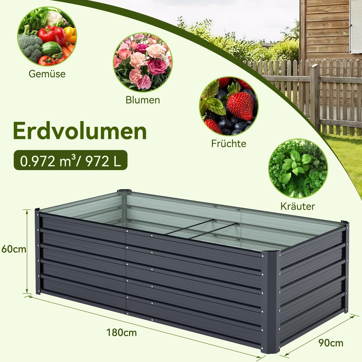 Thumbnail 3 de Ohuhu Hochbeet 180x90x60 cm Stahlblech