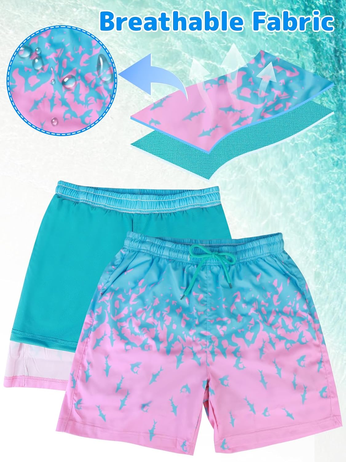 Detalle de Kefiyis Boys Swimming Shorts 2 in 1 Quick Dry with Liner and Pockets (6–14 years)