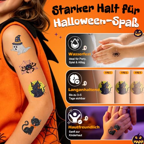 Detalle de Leesgel Glitter Tattoos for Kids Party Bag Fillers, 204 Sheets – Halloween
