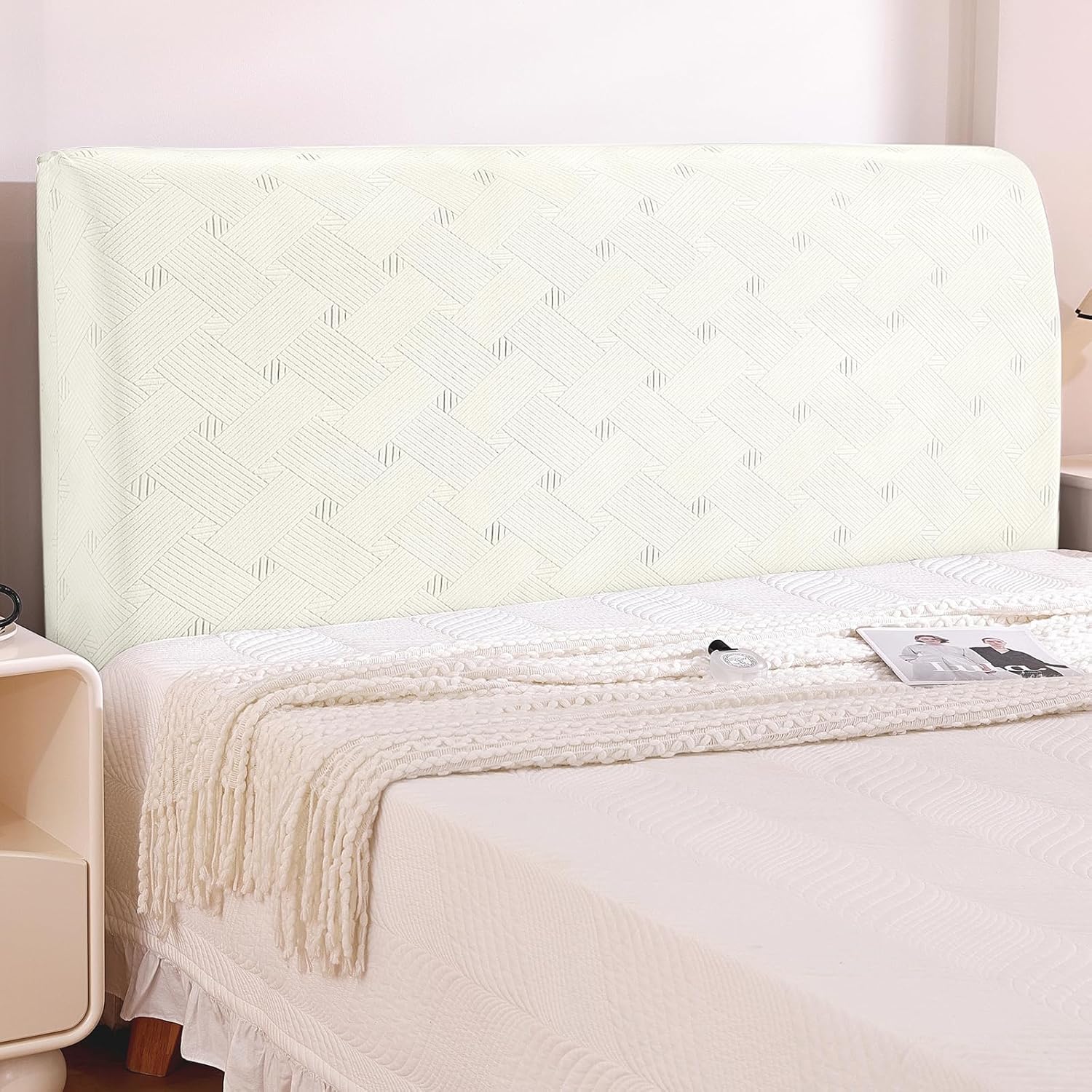 Ystyle Copri Testiera Letto Matrimoniale/ Singolo elasticizzata 150 cm bianco