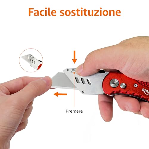 Detalle de Amazon Basics Taglierino pieghevole e resistente con corpo in alluminio – rosso
