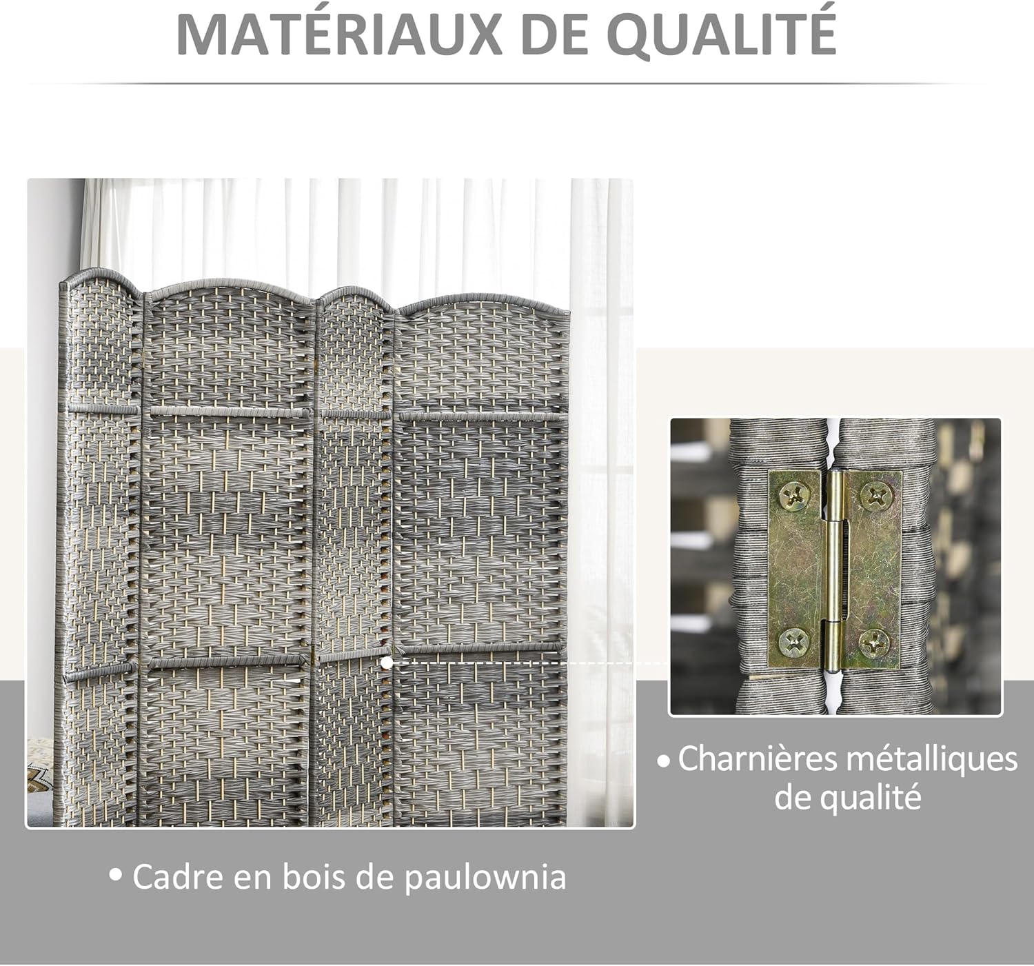 Thumbnail 4 de HOMCOM Paravent intérieur en Bois, 3 Panneaux, 135 x 180 cm – Séparateur pliable pour salon et chambre