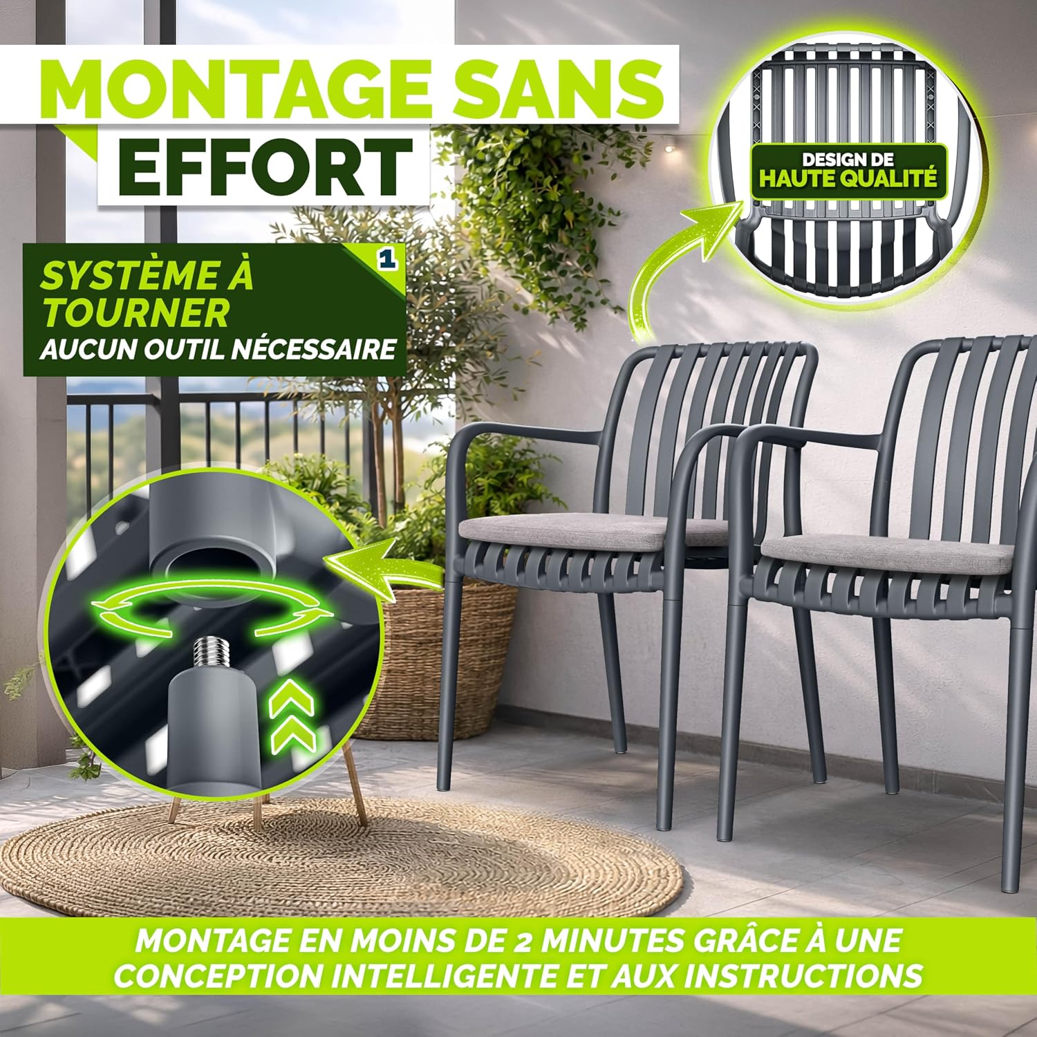 Detalle 2 de tillvex TVKVKS stapelbare tuinstoelen, set van 2, antraciet