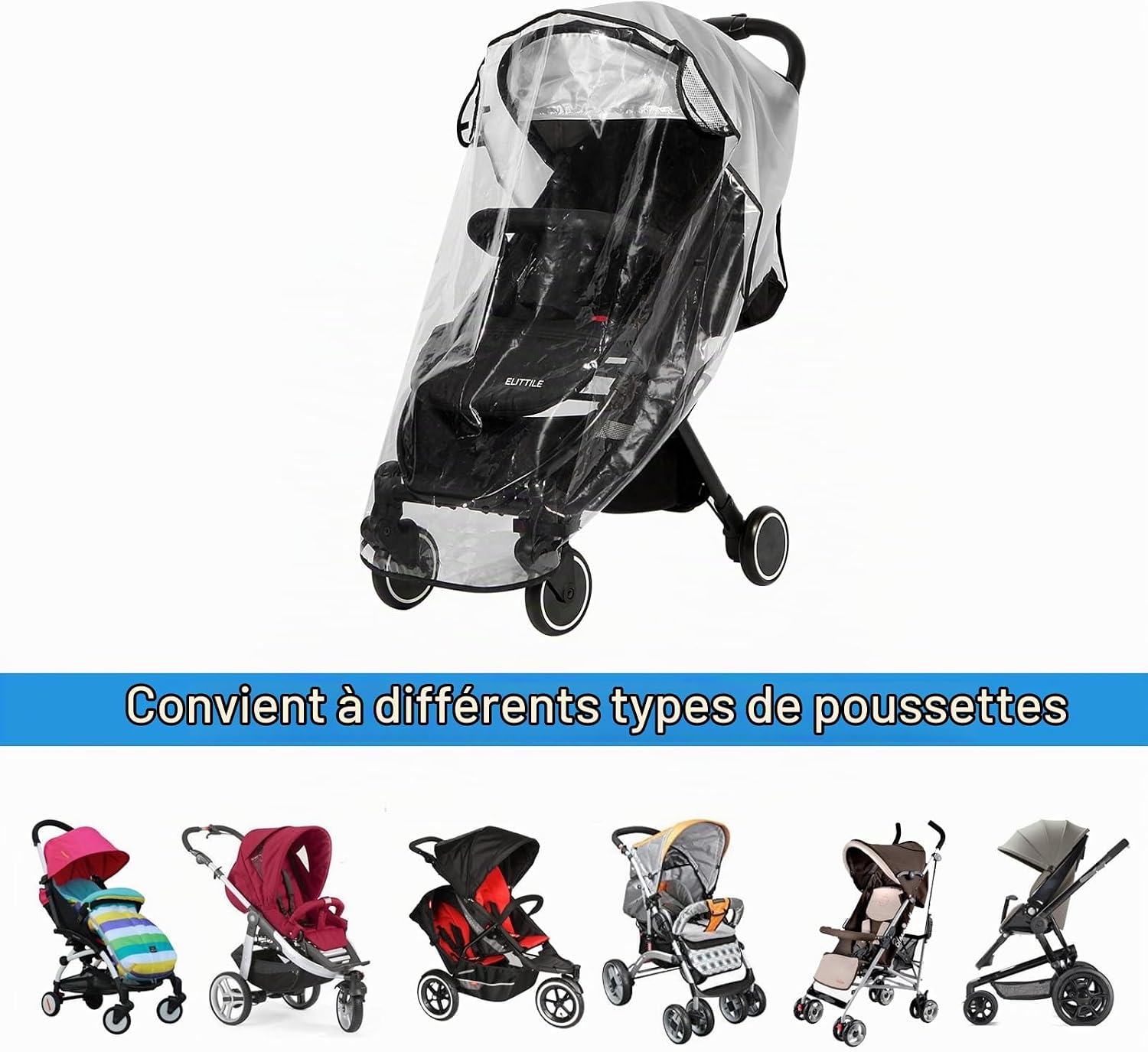 Detalle de Hrzeem Habillage Pluie Universelle pour Poussette – Protection météo complète
