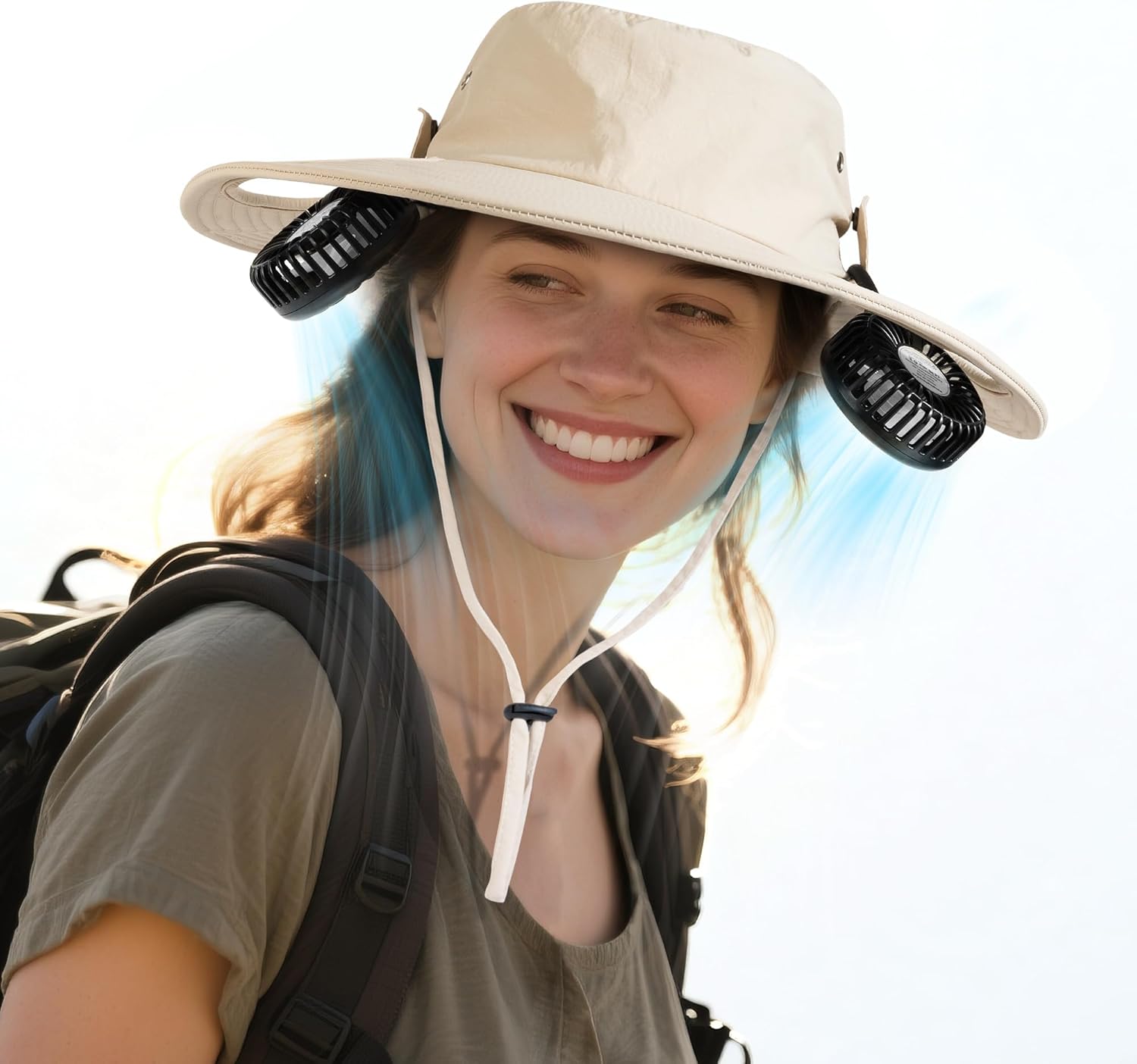 Detalle de AMACOOL Bucket Hat Fan: 2-in-1 Cooling for Outdoor Adventures