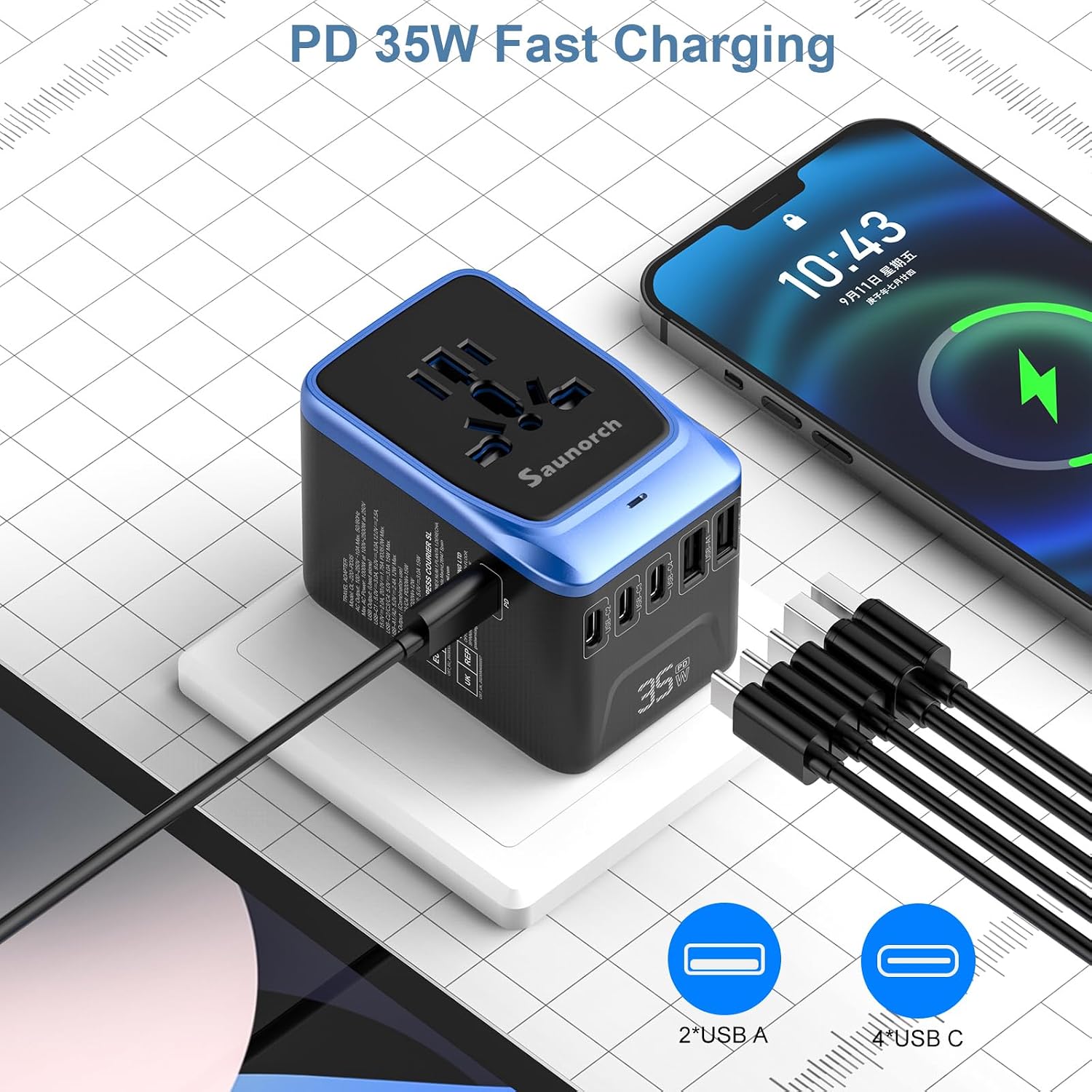 Thumbnail 6 de SAUNORCH Universal Travel Adapter PD 35W
