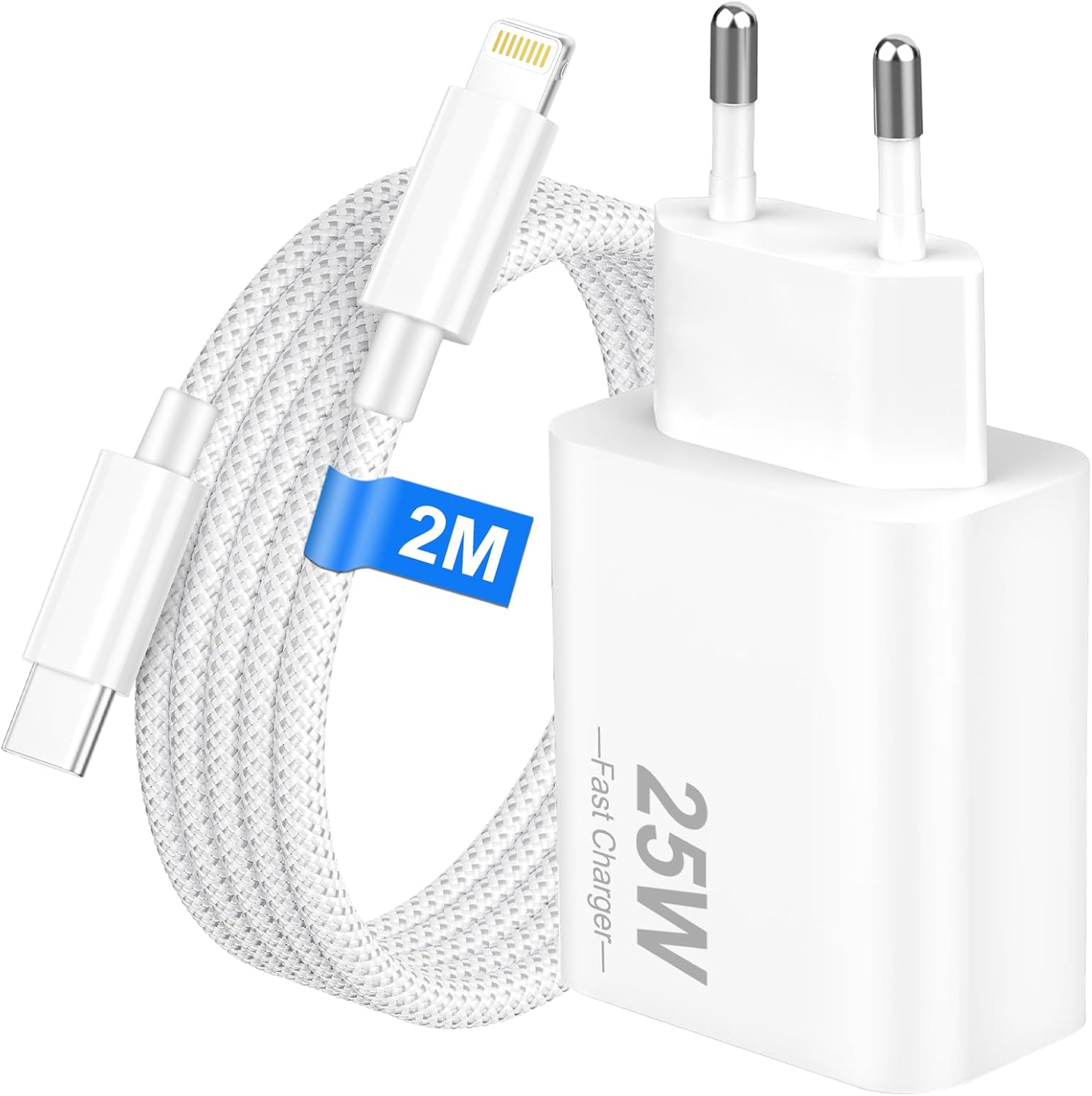 Detalle de Bamkey Caricatore Rapido 25W con Cavo Lightning 2 m in Nylon Intrecciato per iPhone 14-13-12 e iPad – USB-C PD 3.0