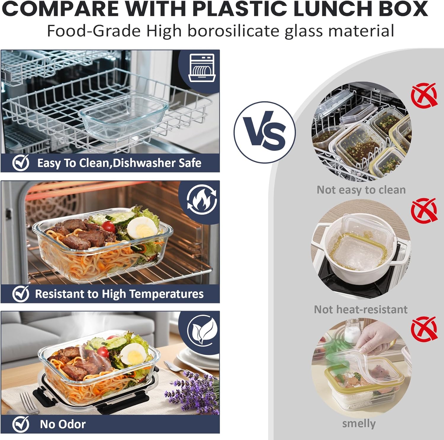 Thumbnail 5 de Hotec 35OZ Airtight Glass Food Storage Containers (4-Pack) — Microwave, Oven, Freezer & Dishwasher Safe