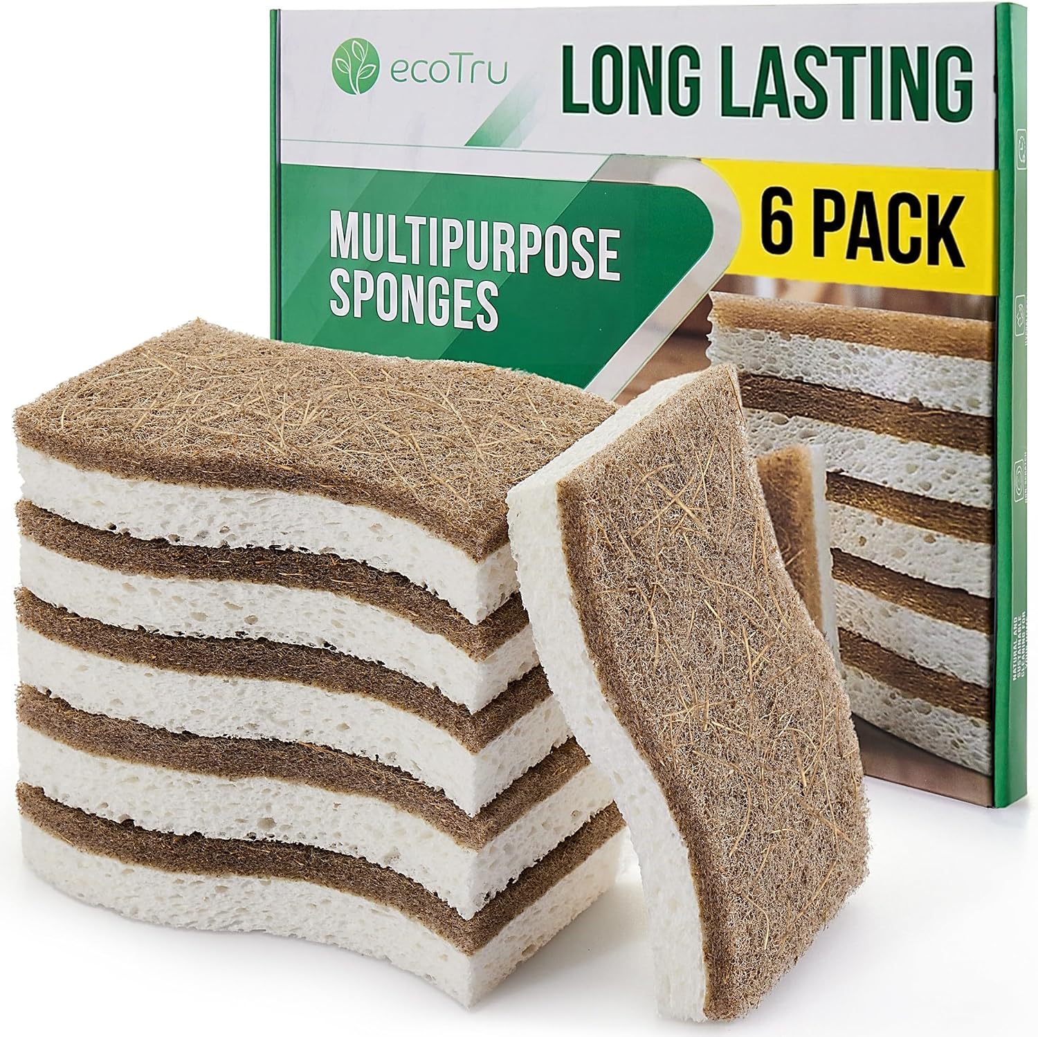 Detalle de ecotru Natural Cellulose Sponge schuursponsjes van cellulose en kokosvezel, 12 stuks