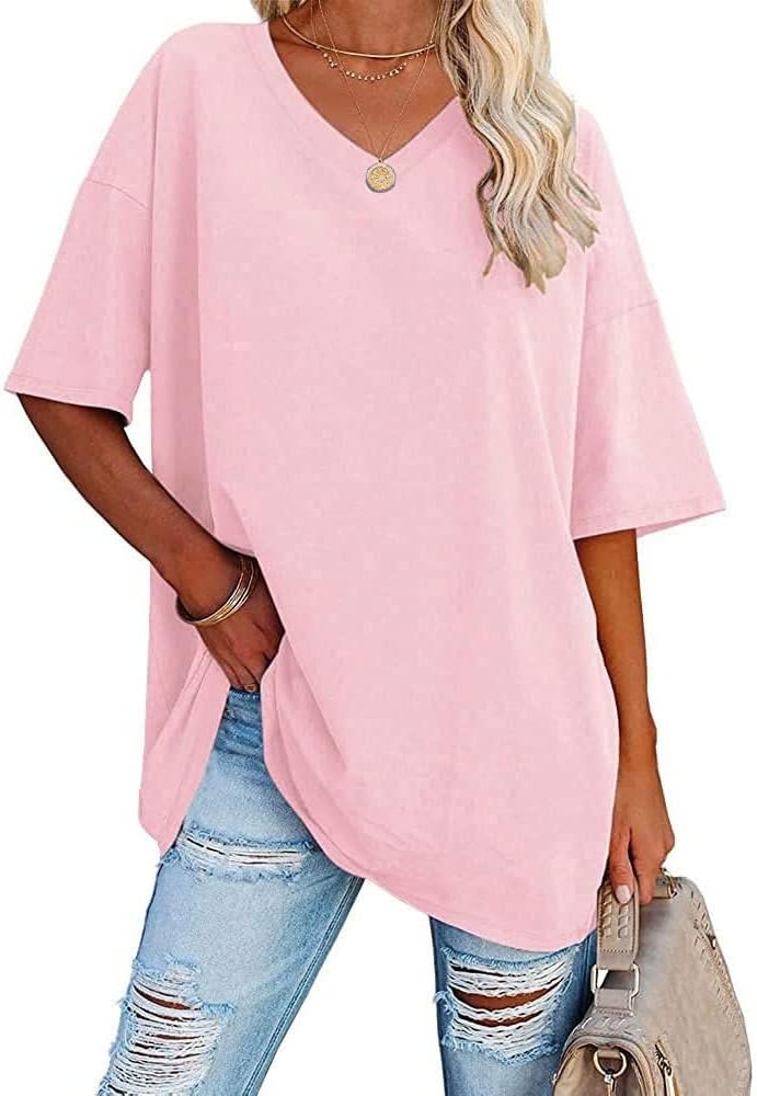 Detalle de Famulily Women's Summer Casual V Neck Half Sleeve T Shirt – Oversized Baseball Top