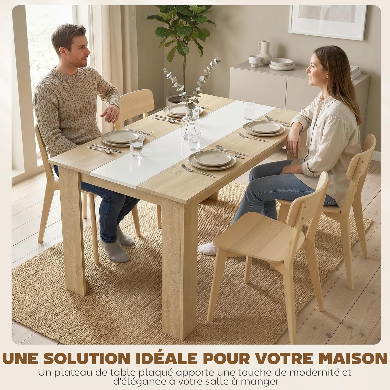 Thumbnail 3 de HOMCOM Table à manger rectangulaire 120 x 69 x 75 cm (chêne et blanc) pour 4 à 6 personnes