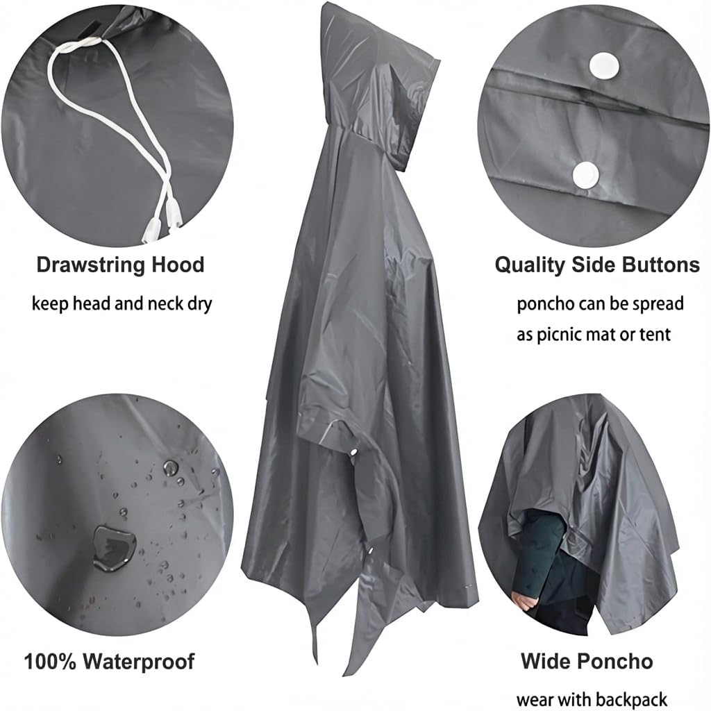Detalle de UPSEN Regenponcho Regenmantel – 2er-Set, wasserdicht, atmungsaktiv, EVA, für Damen und Herren