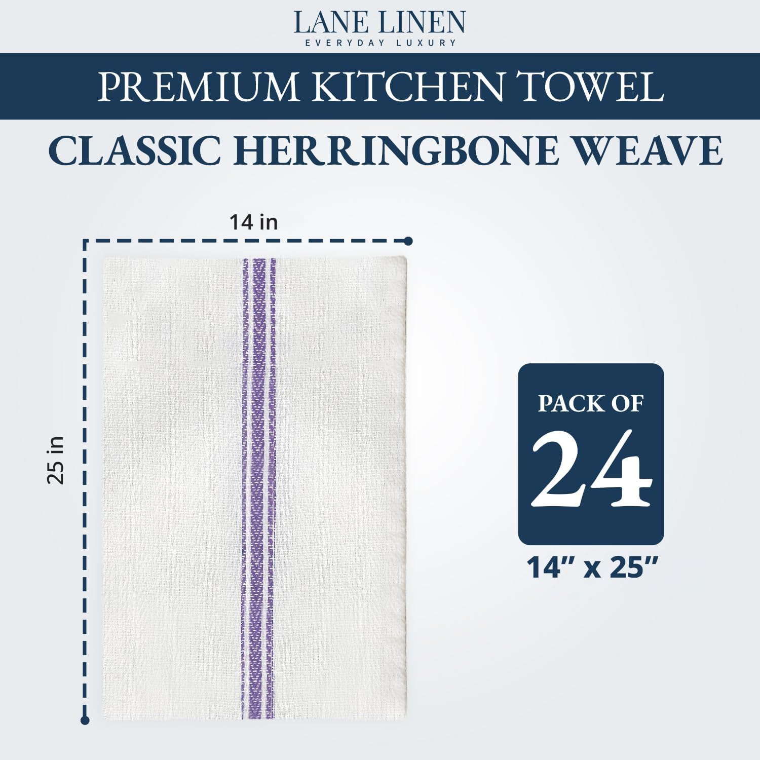 Thumbnail 1 de Lane Linen Kitchen Towel Set (24-Pack) — 100% Natural Cotton Absorbent Dish Towels, Blue Stripe, 14" x 25