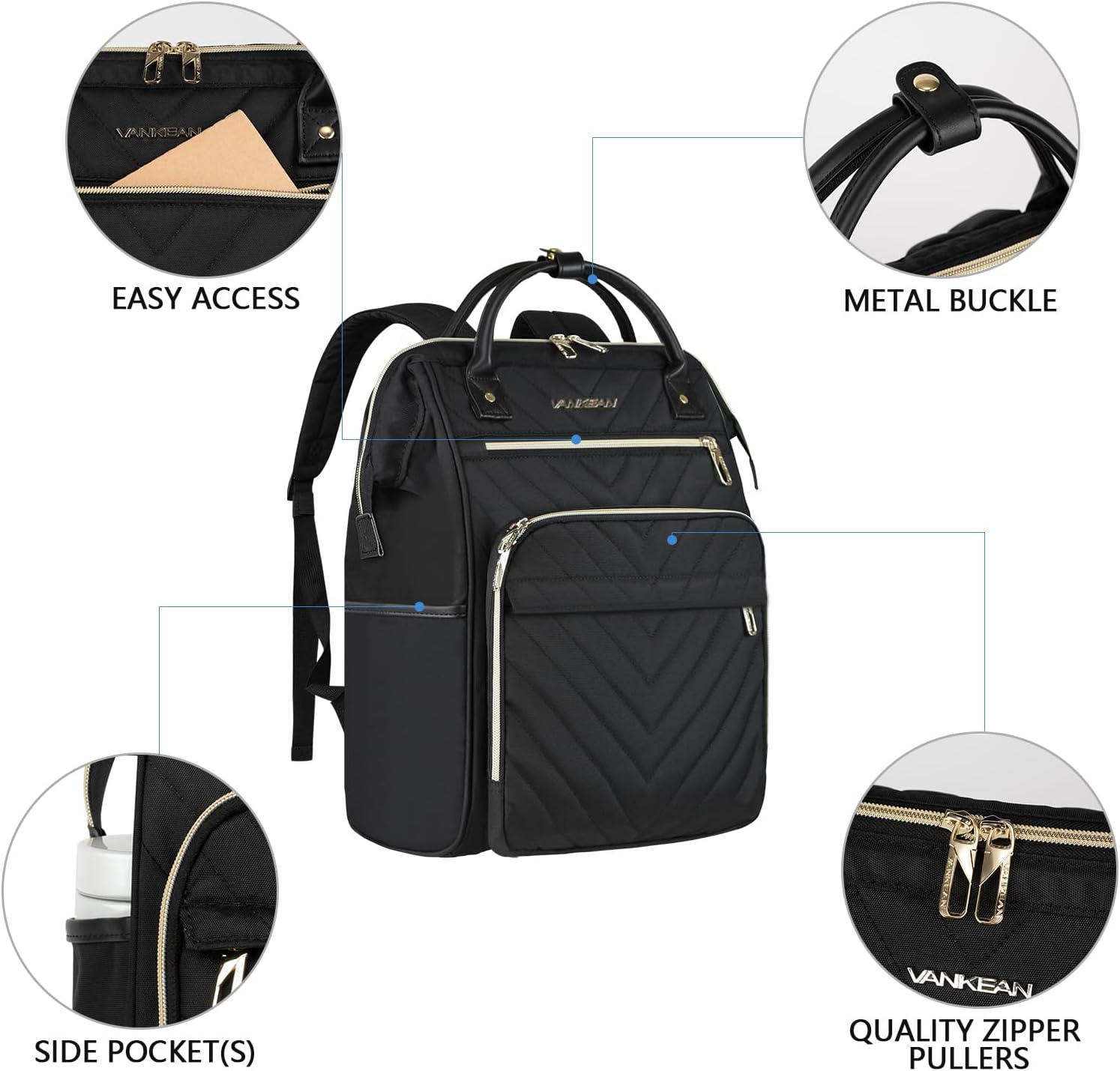 Detalle de VANKEAN 17.3 Inch Laptop Backpack for Women – Water-Resistant, RFID Blocking, 4-Compartment Daypack