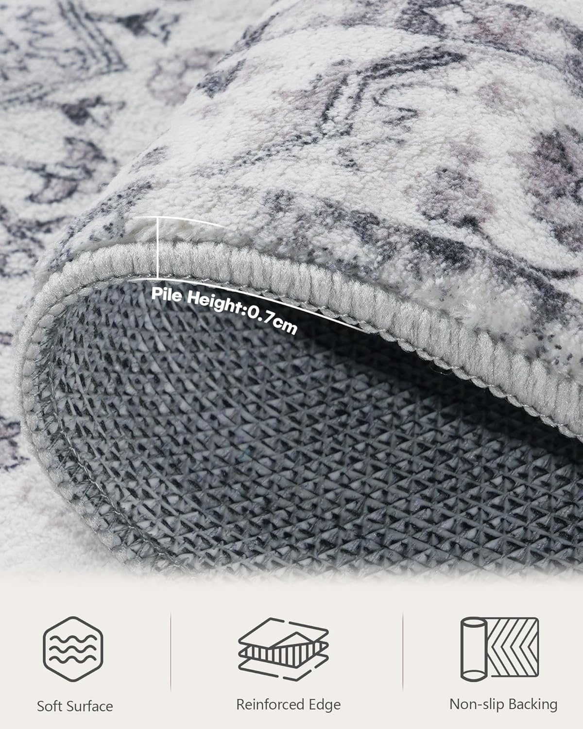 Thumbnail 2 de XSIVOD Grey Area Rug 240 x 300 cm – Washable, Non-Slip Vintage Floral Rug for Living Room