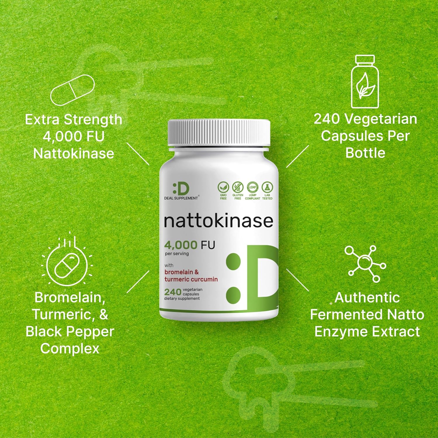 Detalle 2 de Nattokinase Supplement 240 Veggie Capsules