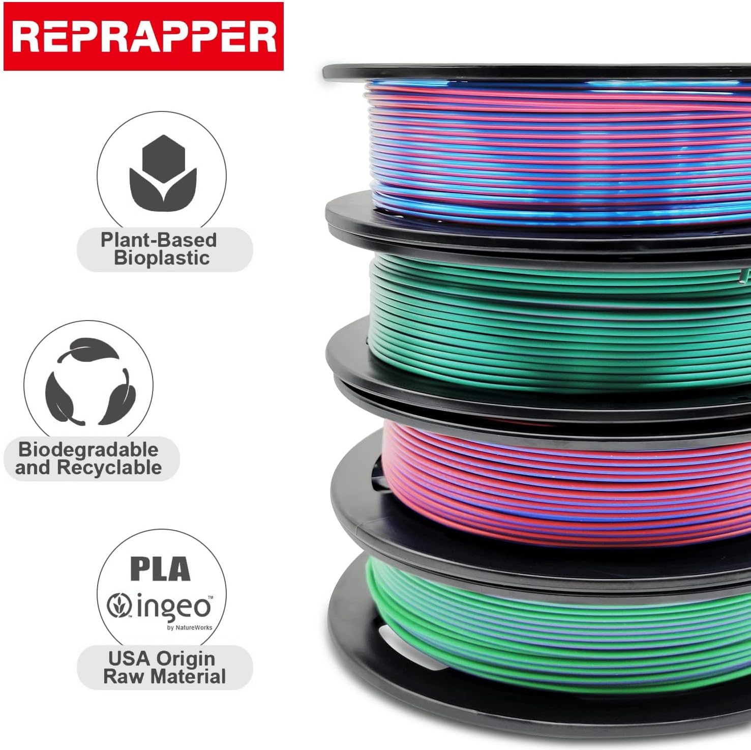 Thumbnail 6 de Reprapper 4X 250g Color Pack – Dual Colour PLA Filament 1.75mm for 3D Printer & 3D Pen