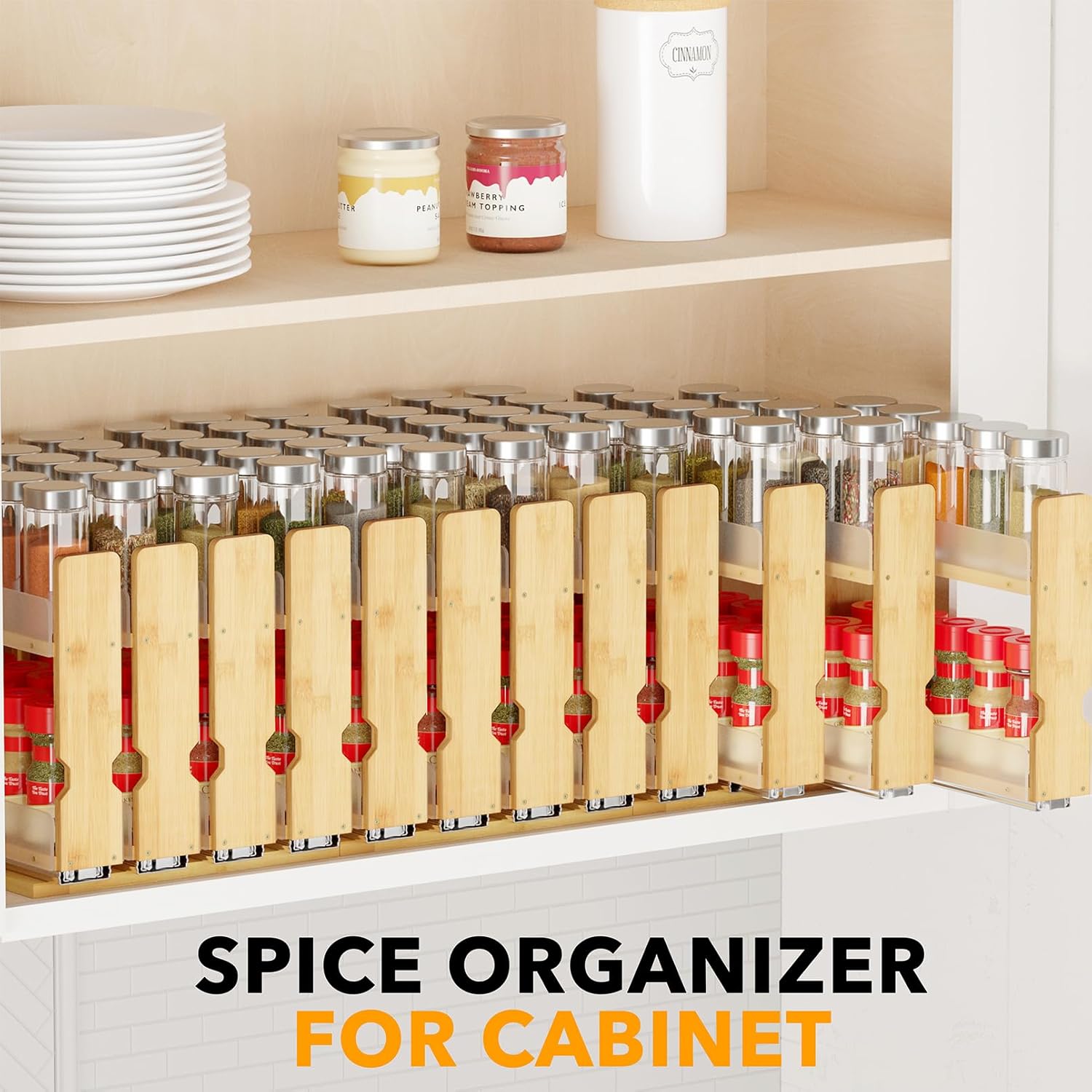 Detalle de SpaceAid Bamboo Pull Out Spice Rack Organizer (4 Drawers, 2-Tier) — 10.1" Wide