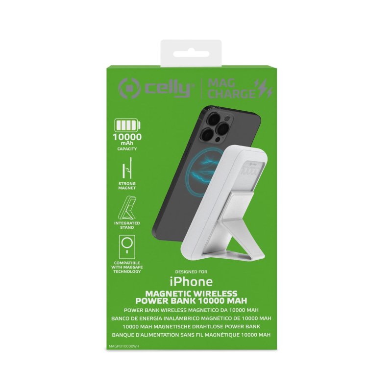 Detalle de Celly MAGPB10000WH: Power Bank wireless magnético de 10000 mAh