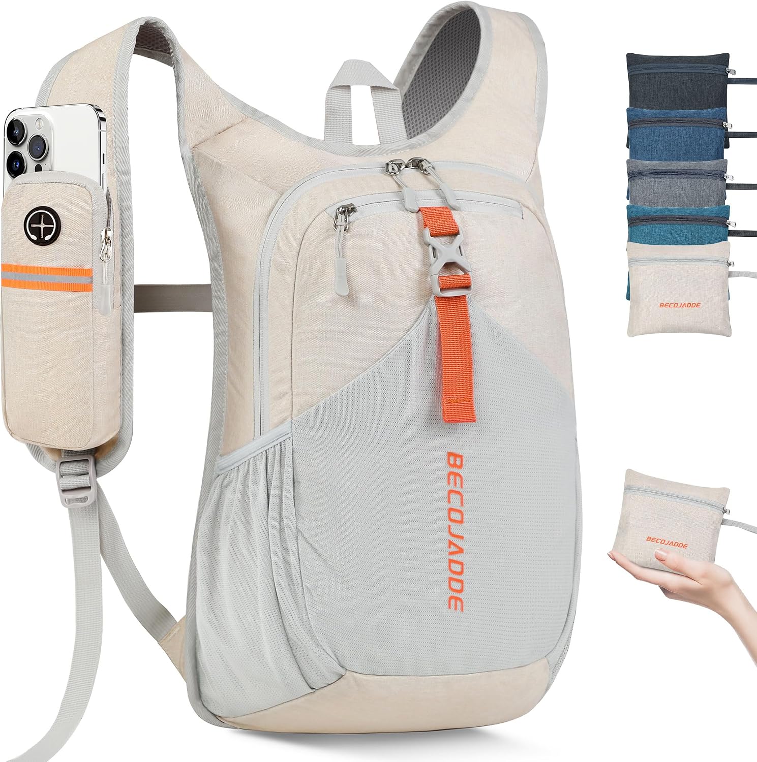 Detalle de BECOJADDE 15L Small Hiking Backpack (Foldable Packable Daypack) in Beige