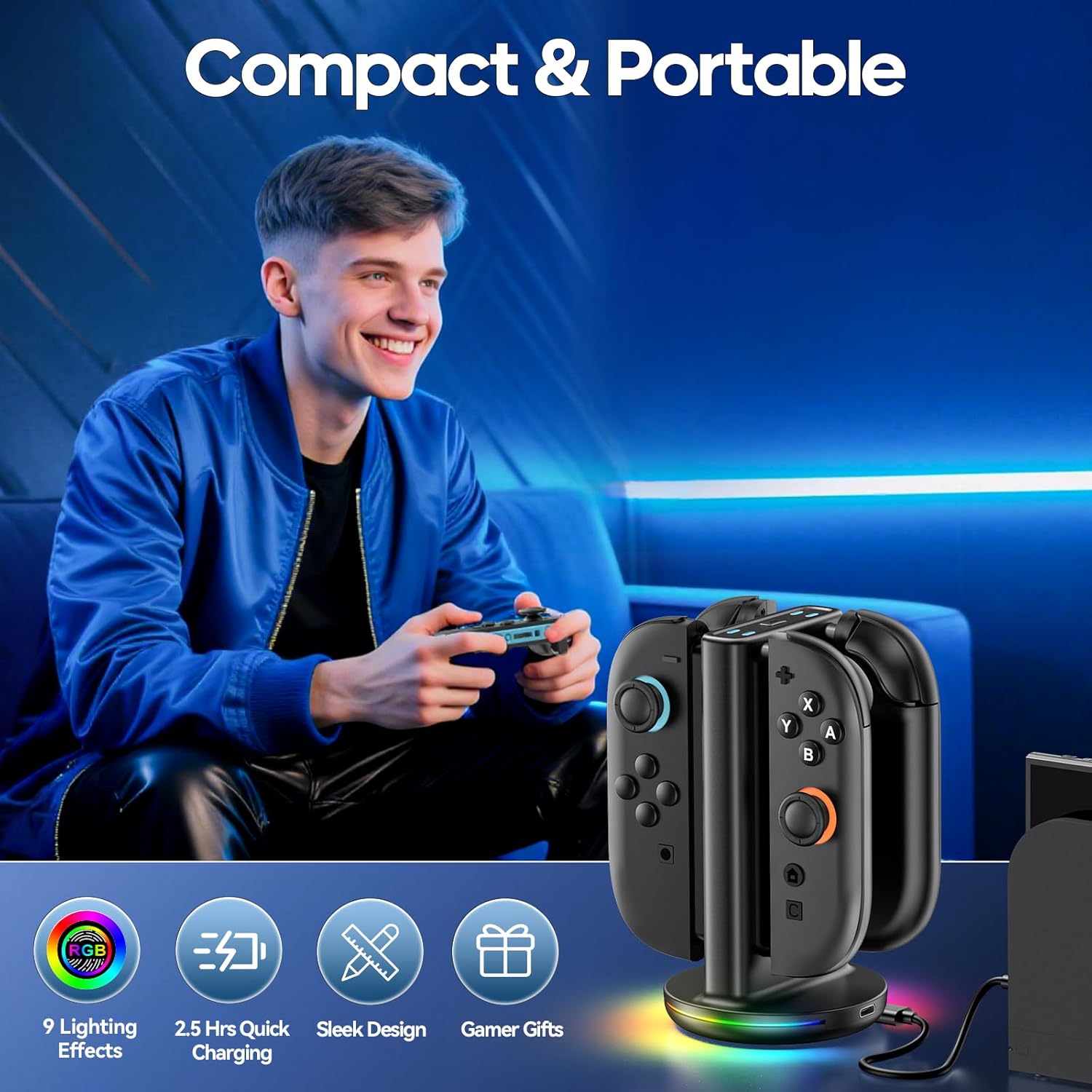Thumbnail 6 de Rysker Switch 2 Controller Ladestation für JoyCon 2 – Magnetladegerät mit 9 RGB-Modi