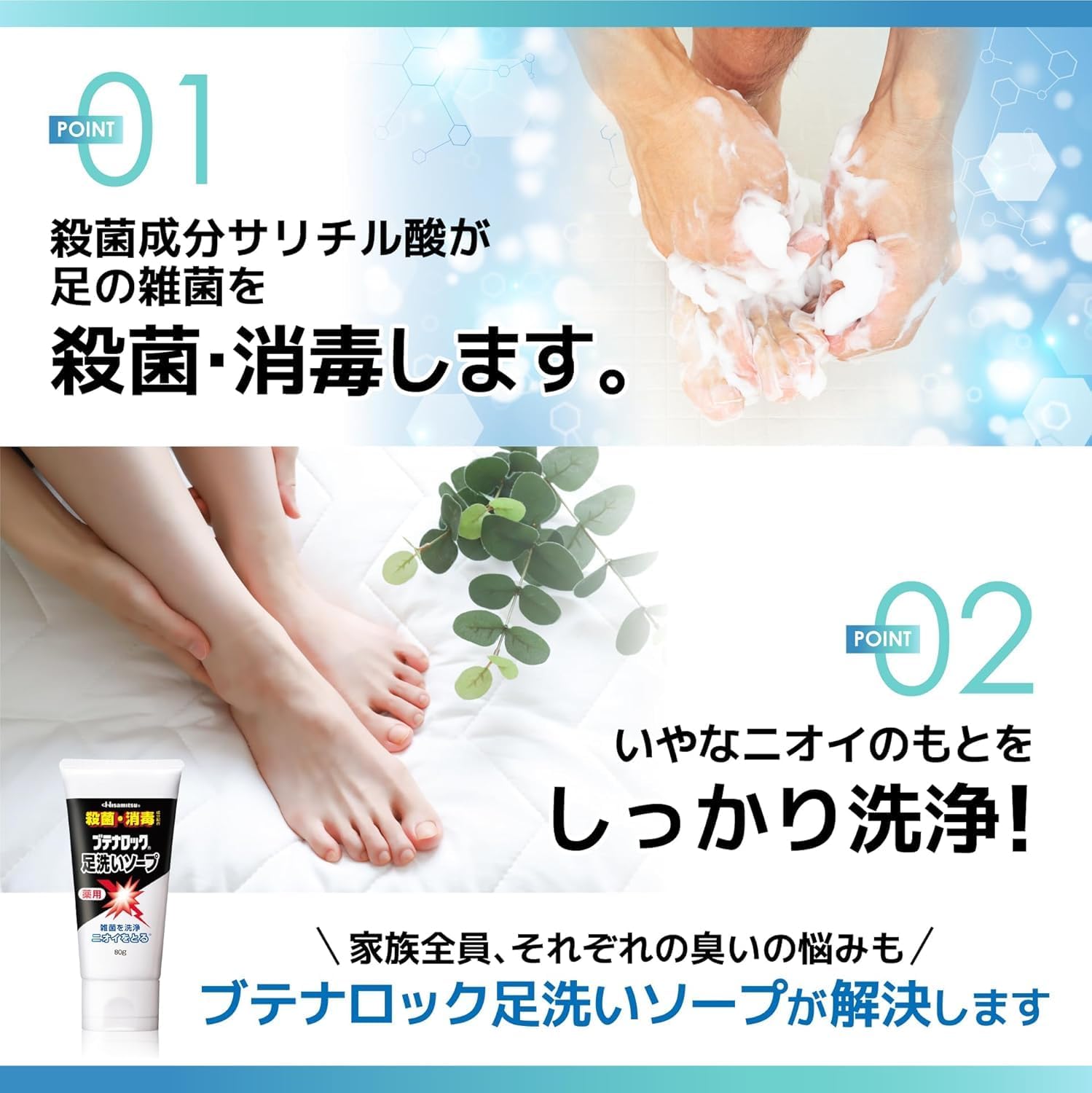 Detalle 2 de ブテナロック 足洗いソープ 150g|サリチル酸配合・ティーツリーの香り