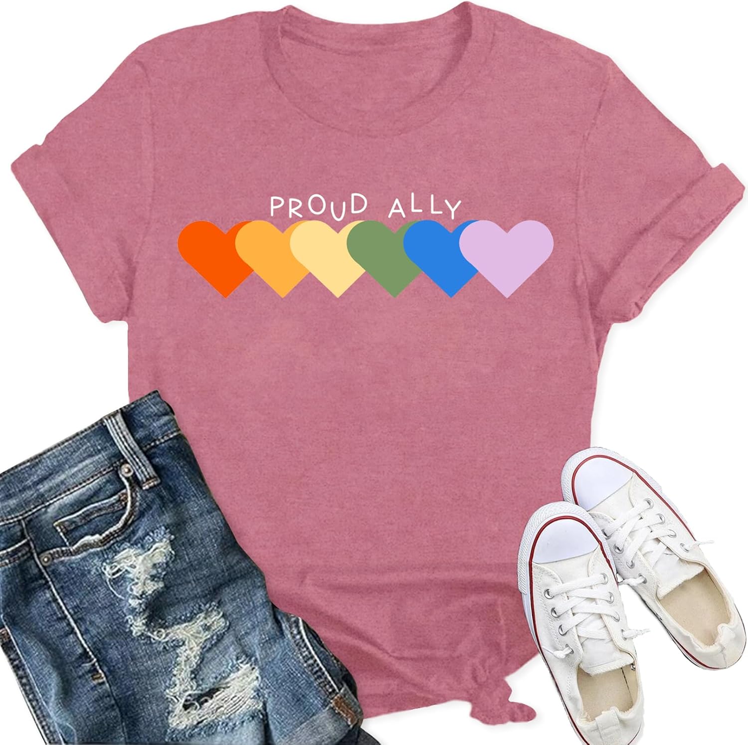 Thumbnail 6 de Qskall Womens Pride T Shirt Rainbow Hearts Shirt Love is Love Top