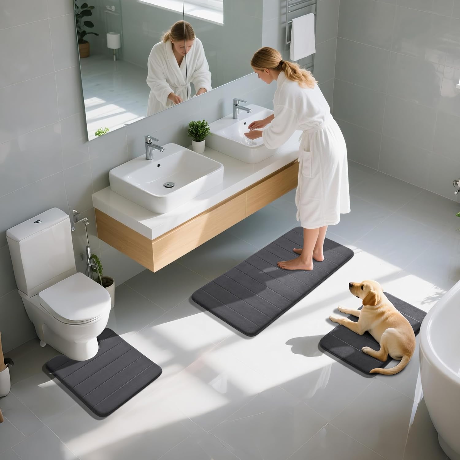 Thumbnail 6 de Yimobra 3-Piece Memory Foam Bath Mat Set, Dark Gray